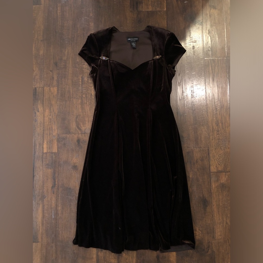 VTG 90s Connected Apparel Y2K Dark Brown Velvet A-Line Sweetheart Neck, 12P